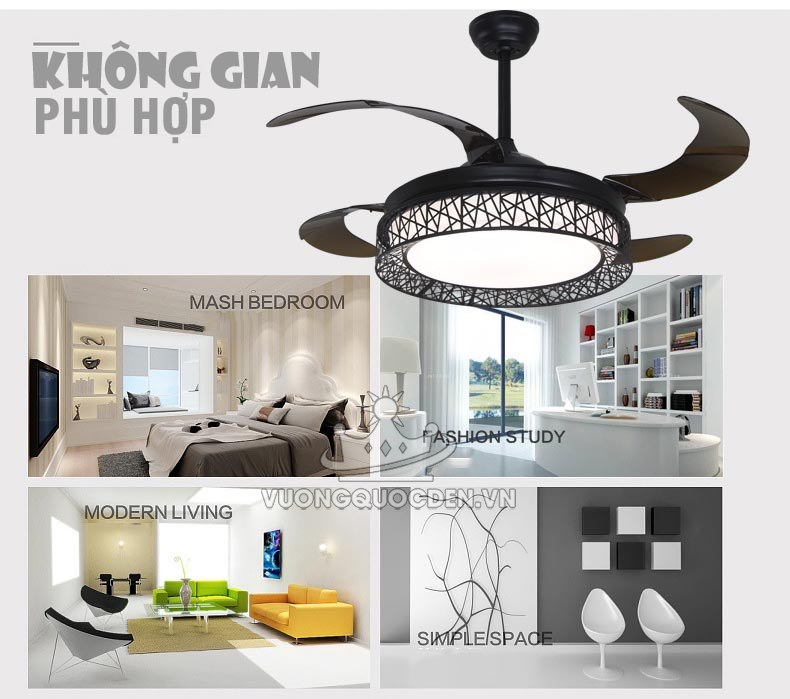 Quạt trần đèn LED màu đen huyền bí JC8268-8